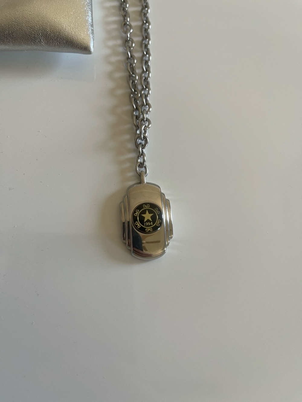 D&G Silver Pendant Necklace with Black Star Emblem